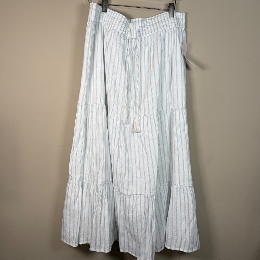 New Direction NWT Blue/White Vertical Stripe Tiered Flowy Maxi Skirt 1X Coastal